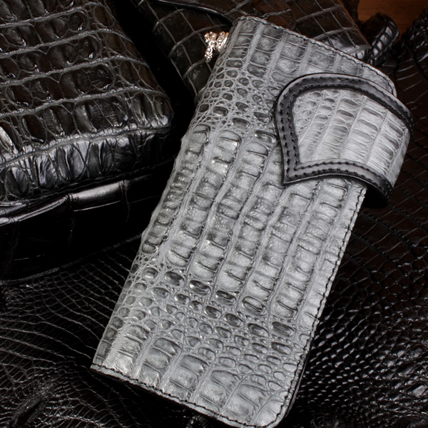 バイカーズウォレット/クロコダイル 長財布/クラウングレー グリーン