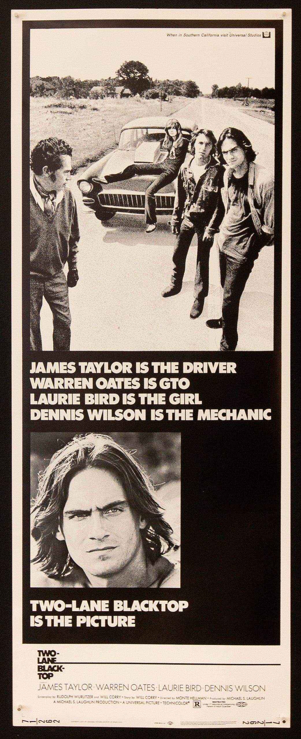 Two Lane Blacktop Movie Poster 1971 Insert (14x36)