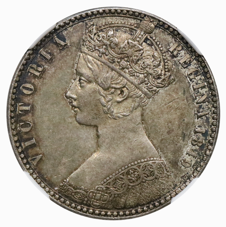 1849年 英国 ヴィクトリア女王 ゴシック ゴッドレス フローリン銀貨