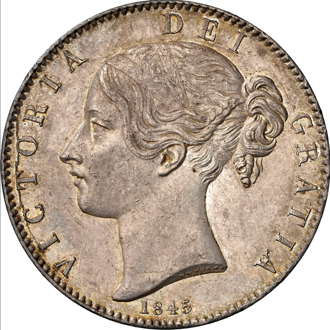1845年 英国🇬🇧 ヴィクトリア女王 クラウン銀貨 ヤングヘッド NGC