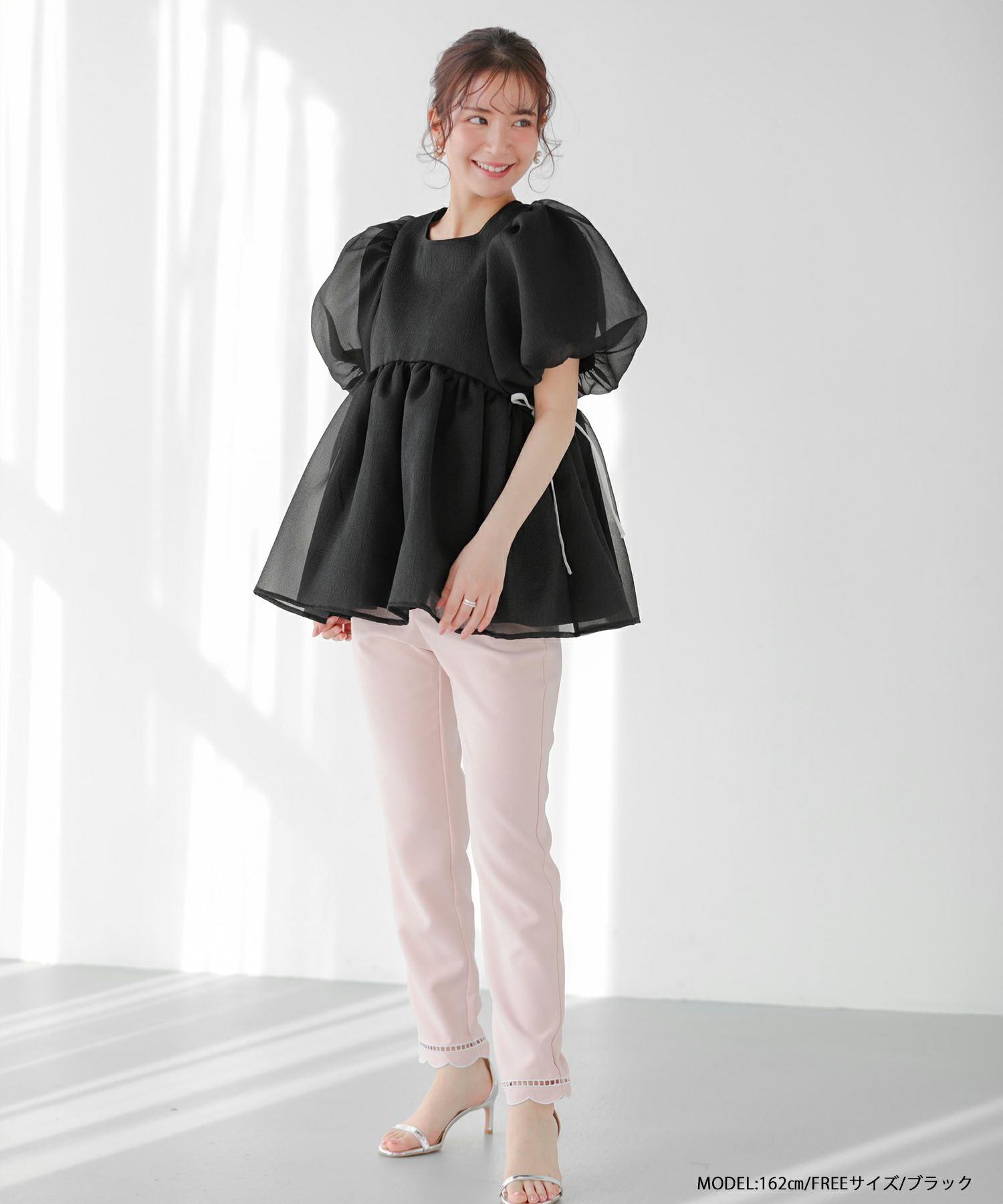 クリンクルシアーオーガンジーペプラムトップス【宅配便】 | Fit more