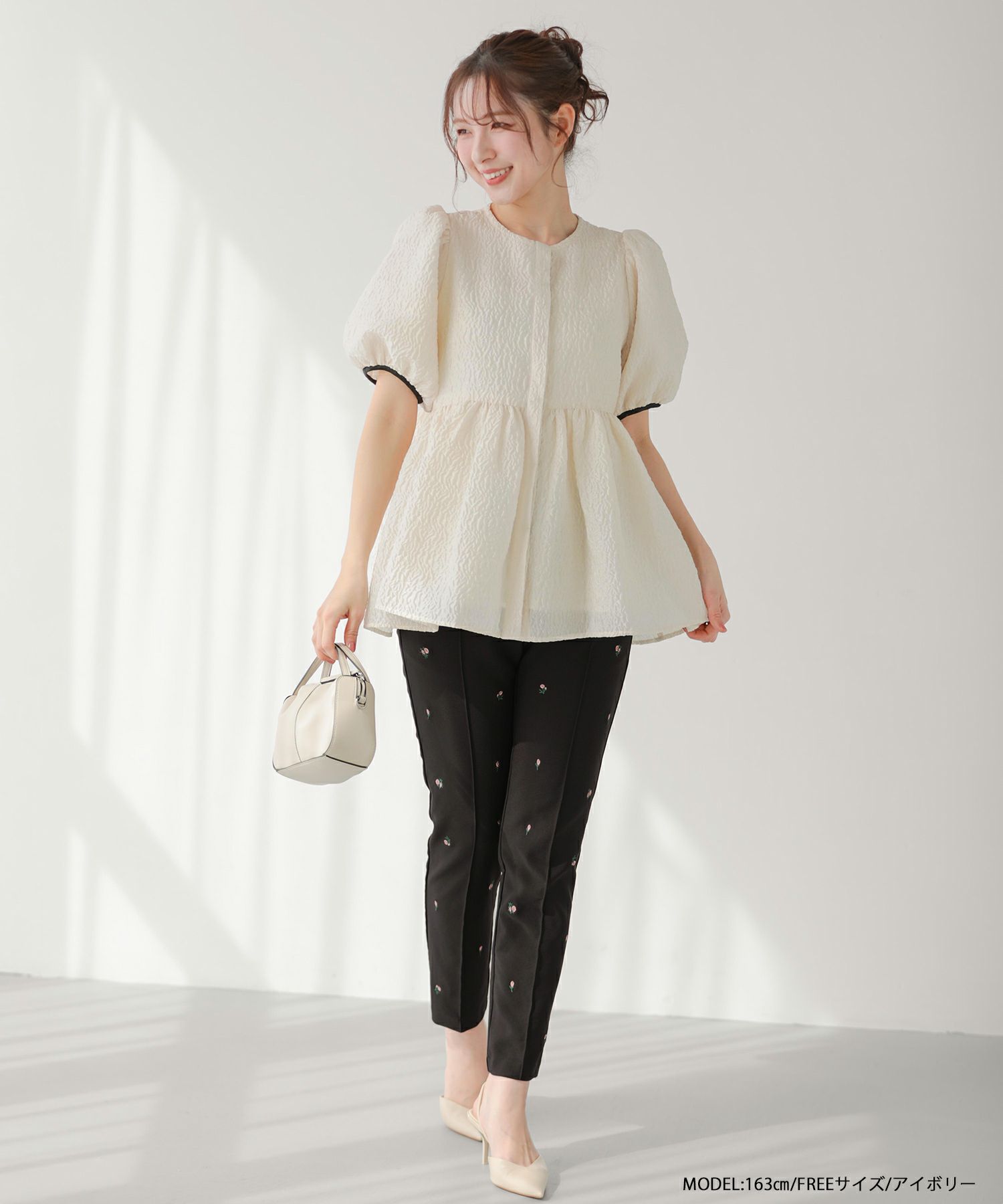 バックリボンジャガードペプラムトップス【即納】【宅配便】 | Fit more