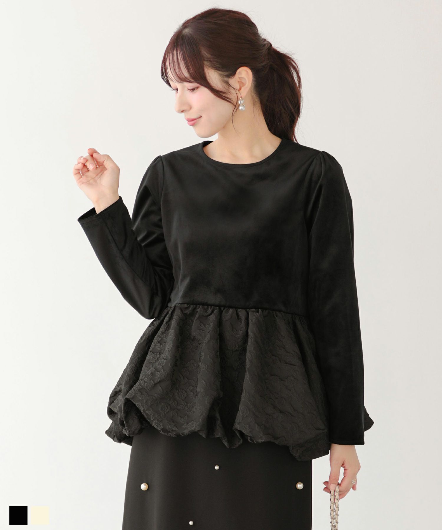 ZOZO限定商品】丸襟ジャガードペプラムトップス【宅配便】 | Fit more