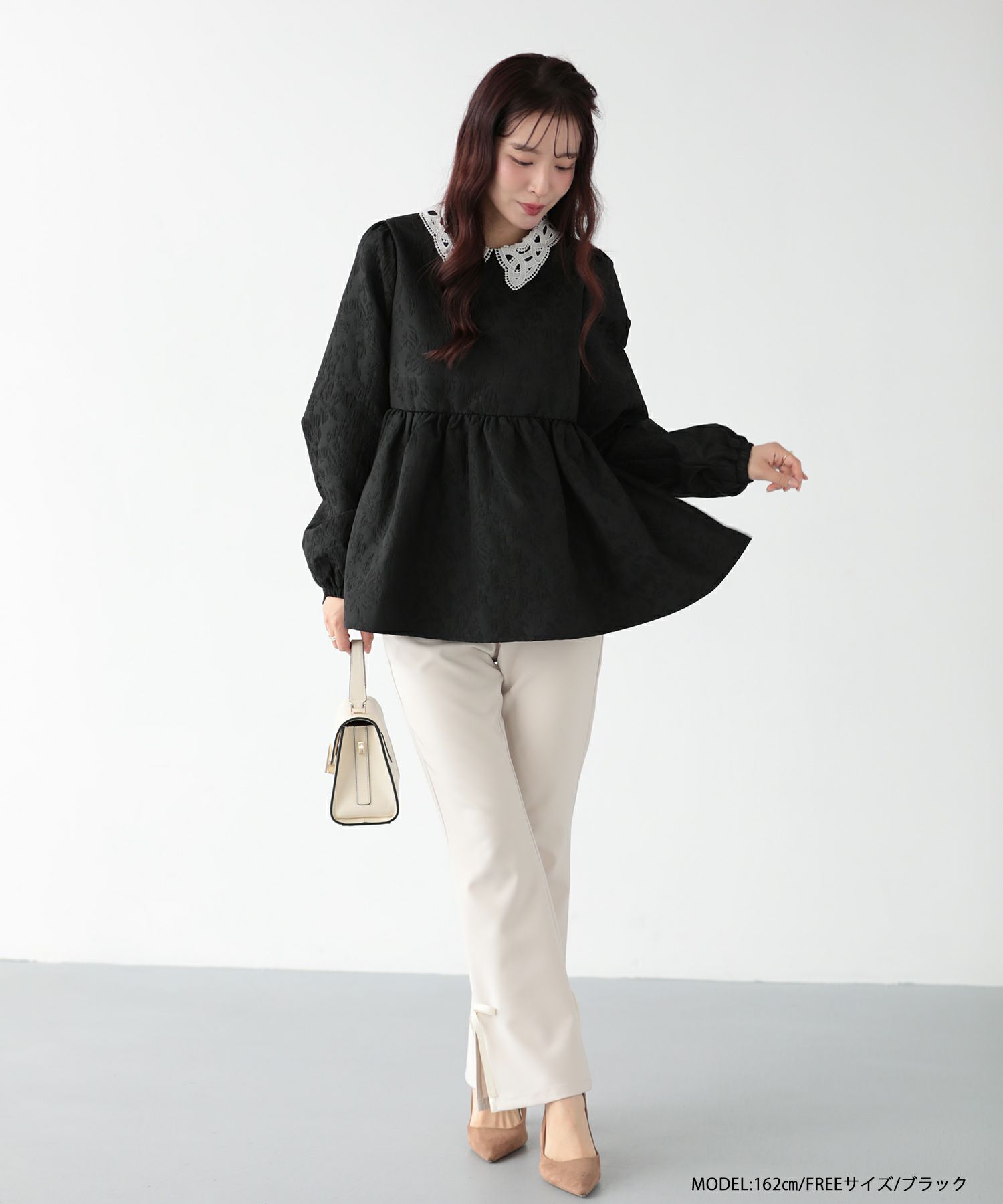 ジャガードレース襟ペプラムトップス【宅配便】 | Fit more