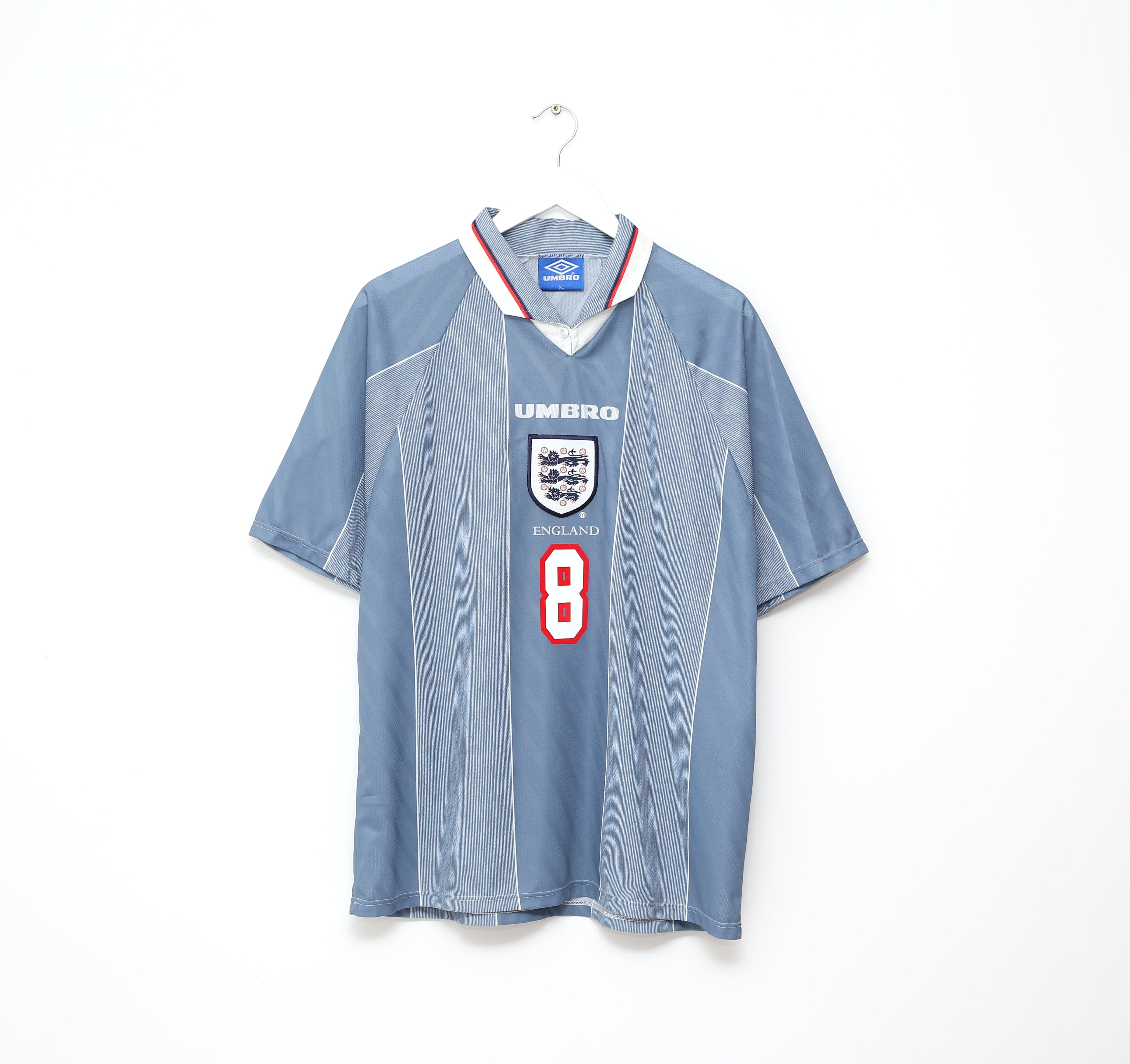 1996/97 GASCOIGNE #8 England Vintage Umbro Away Football Shirt (XL
