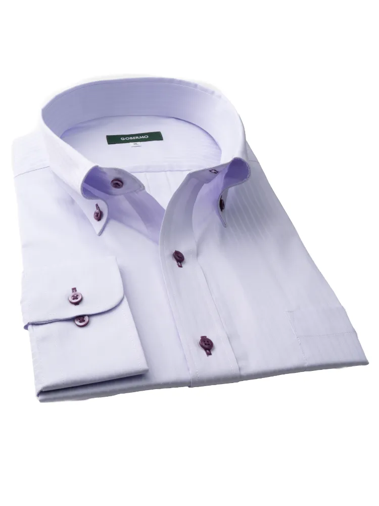 L．グレー 【形態安定】長袖ワイシャツ 先染め ボタンダウン M.グレー