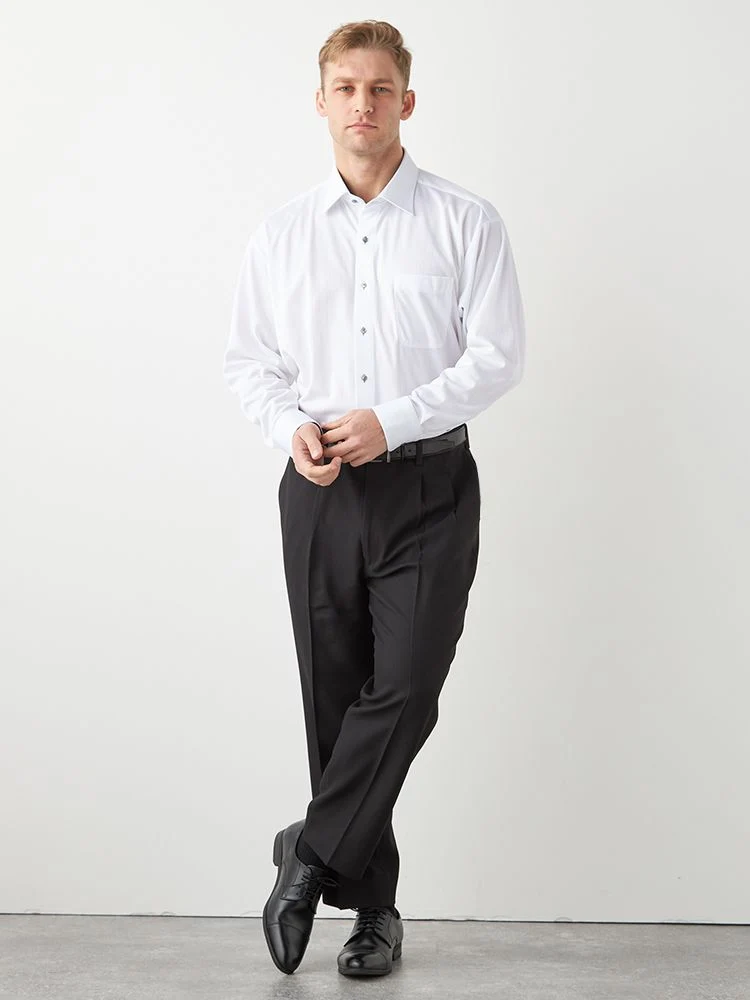 M．グレー 【完全ノーアイロン】長袖アイシャツ 別生地切替