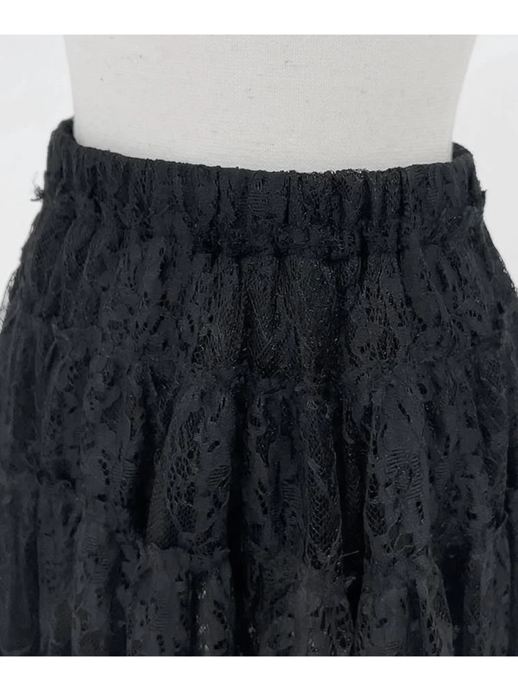 ブラック レースティアードロングスカート【4L-6L】 | フォーエル公式通販