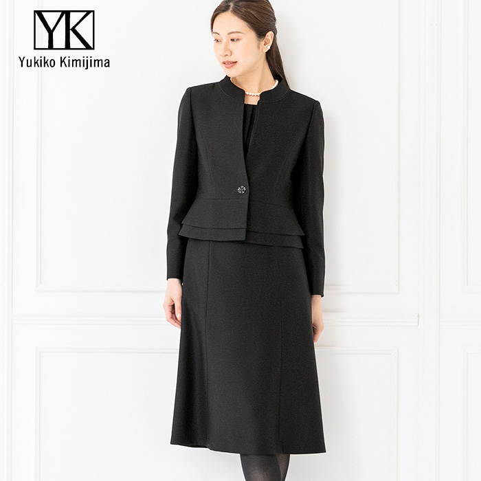 エレガントなスタンドカラーアンサンブル 11号・ブラック｜東京