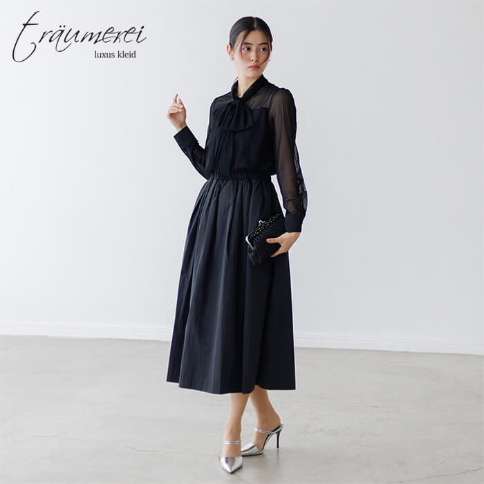 ロング丈の袖付きゲストドレス 9号・ライトグレー｜東京ソワール