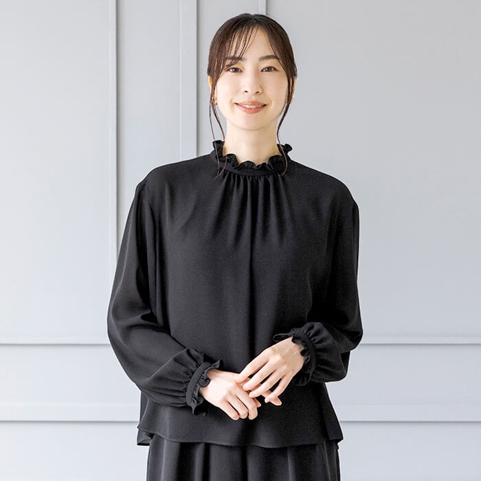 洗える｜フリルギャザーのブラウス L・ブラック｜東京ソワール