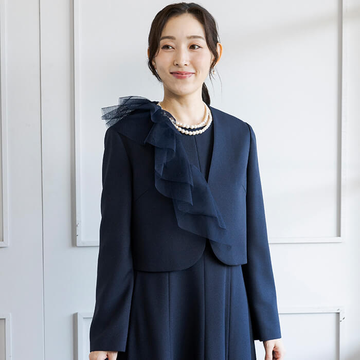 洗える｜2WAYチュールデザインのボレロ 11号・ネイビー｜東京