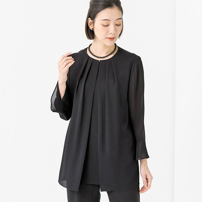洗える｜着丈長めの夏用ブラウス 11号・ブラック｜東京ソワール