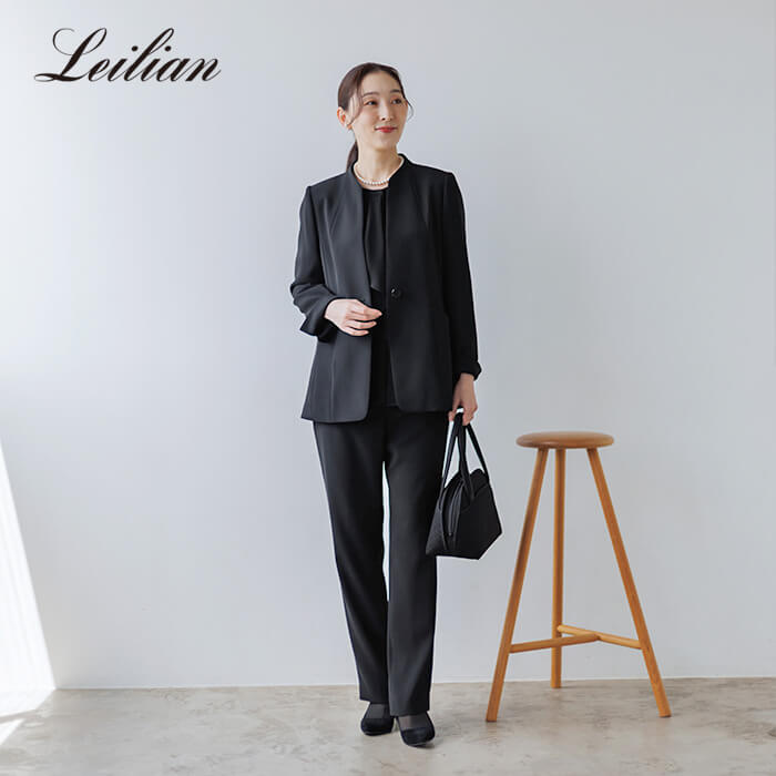レリアン×東京ソワール／ブラウス付きパンツスーツ 9号・ブラック