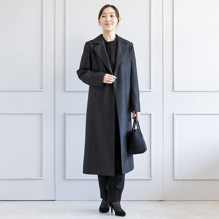 シャンブレーシャンタンのテーラードカラーコート M・ブラック｜東京