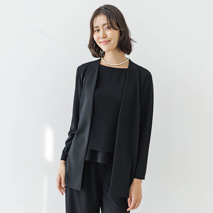 洗える｜ストレッチ素材のたためるパンツスーツ M・ブラック｜東京