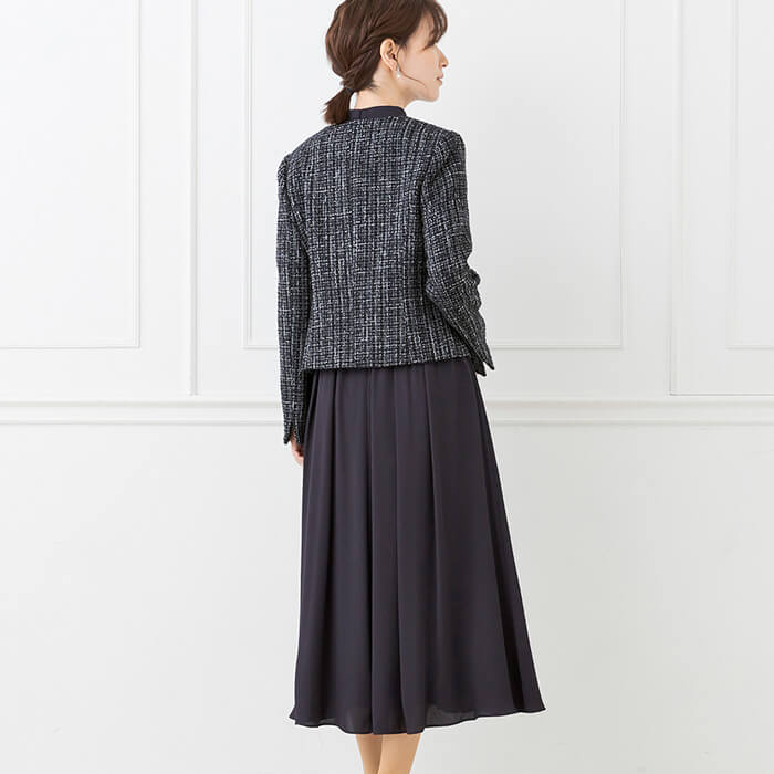 チェックツイードジャケットのセレモニースーツ 13号・ネイビー