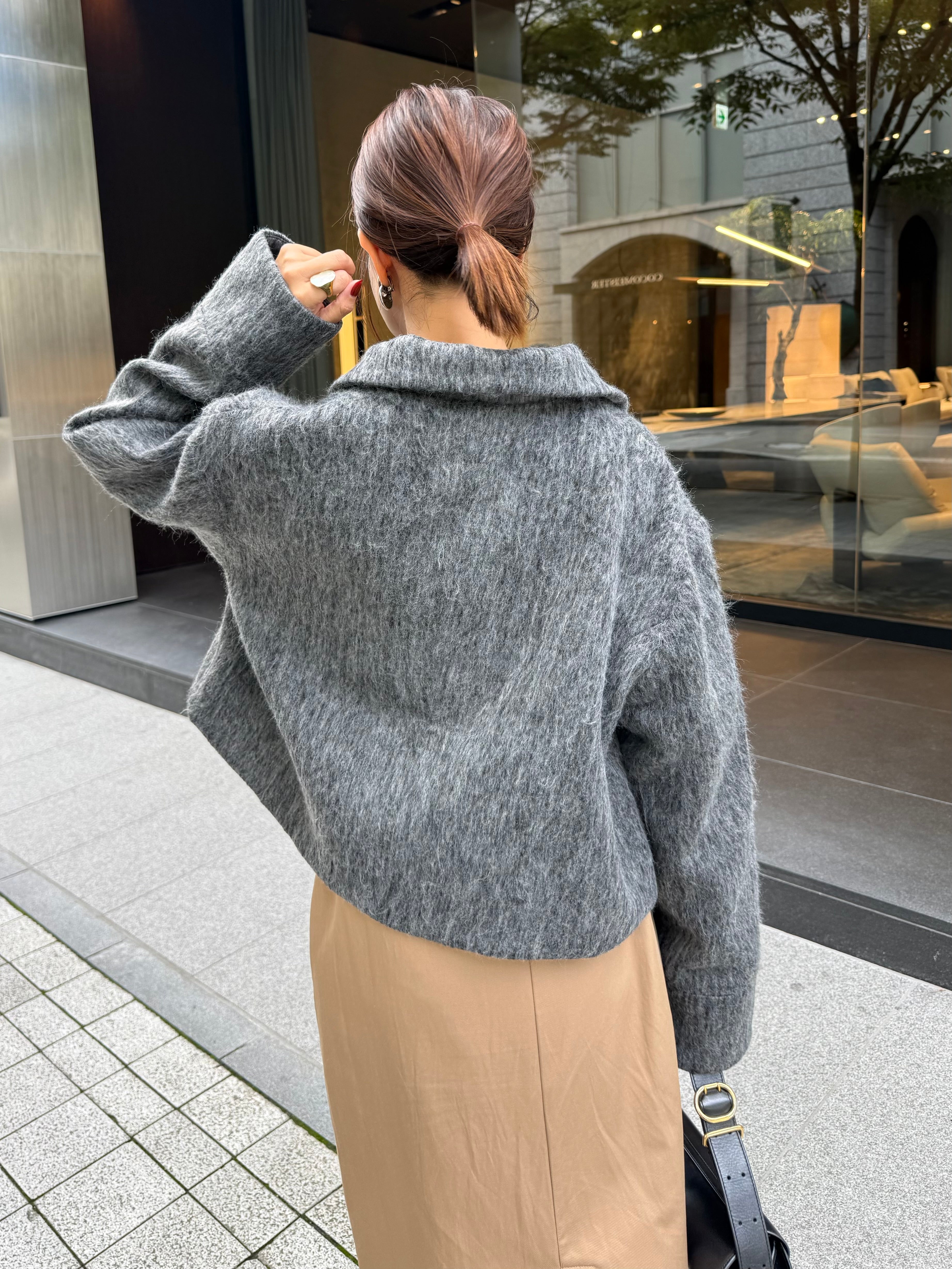 シャギーショートジャケット / グレー – fosie