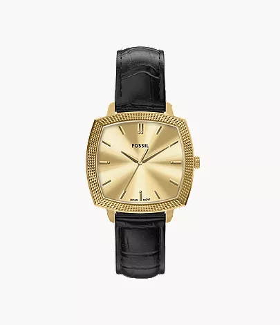 Nick Jonas x Fossil Machine Luxe 三針 ブラック クロコレザー