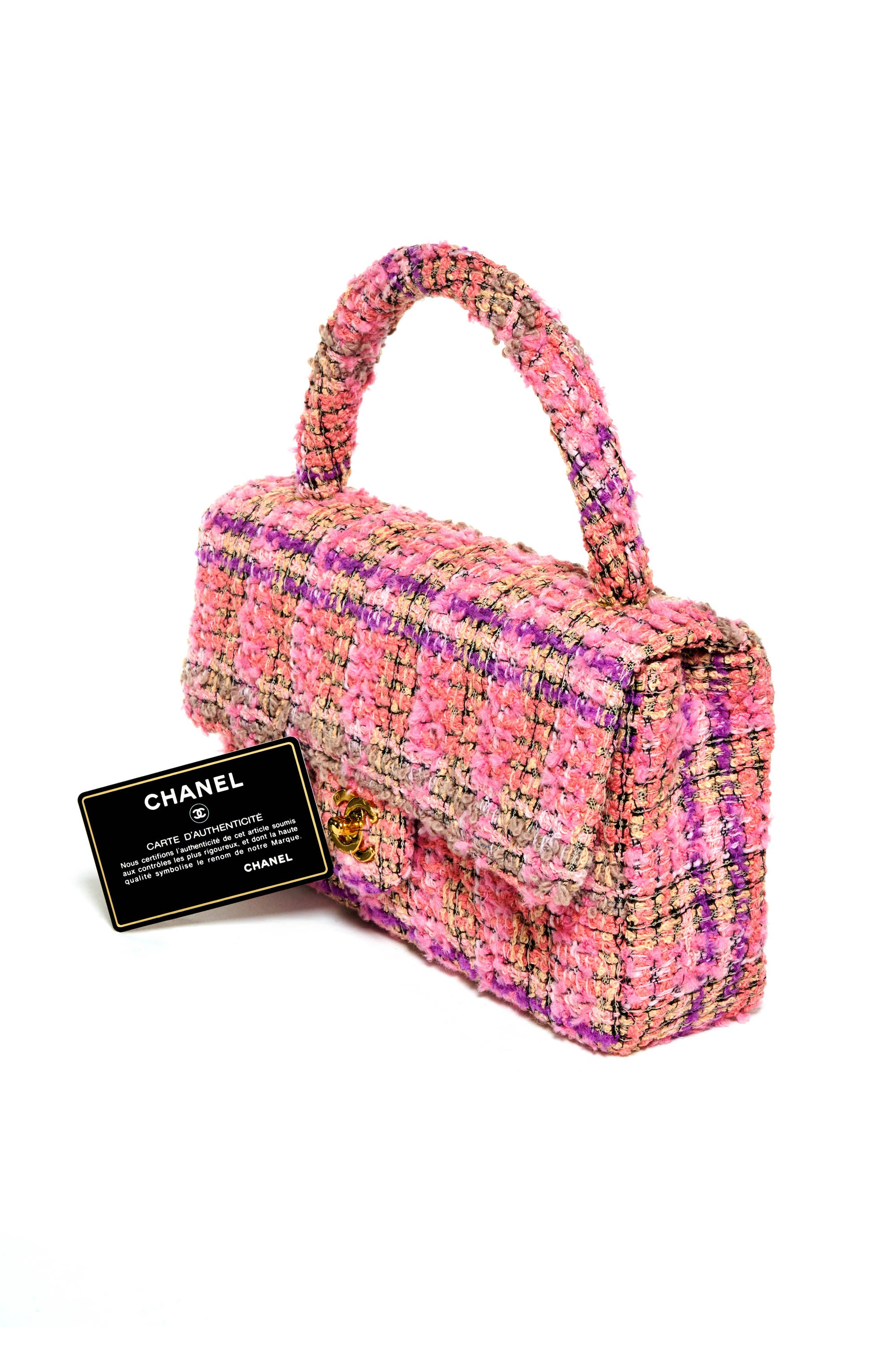 Chanel Rare Pink Multi Tweed Top Handle Purse 1995 - Foxy Couture