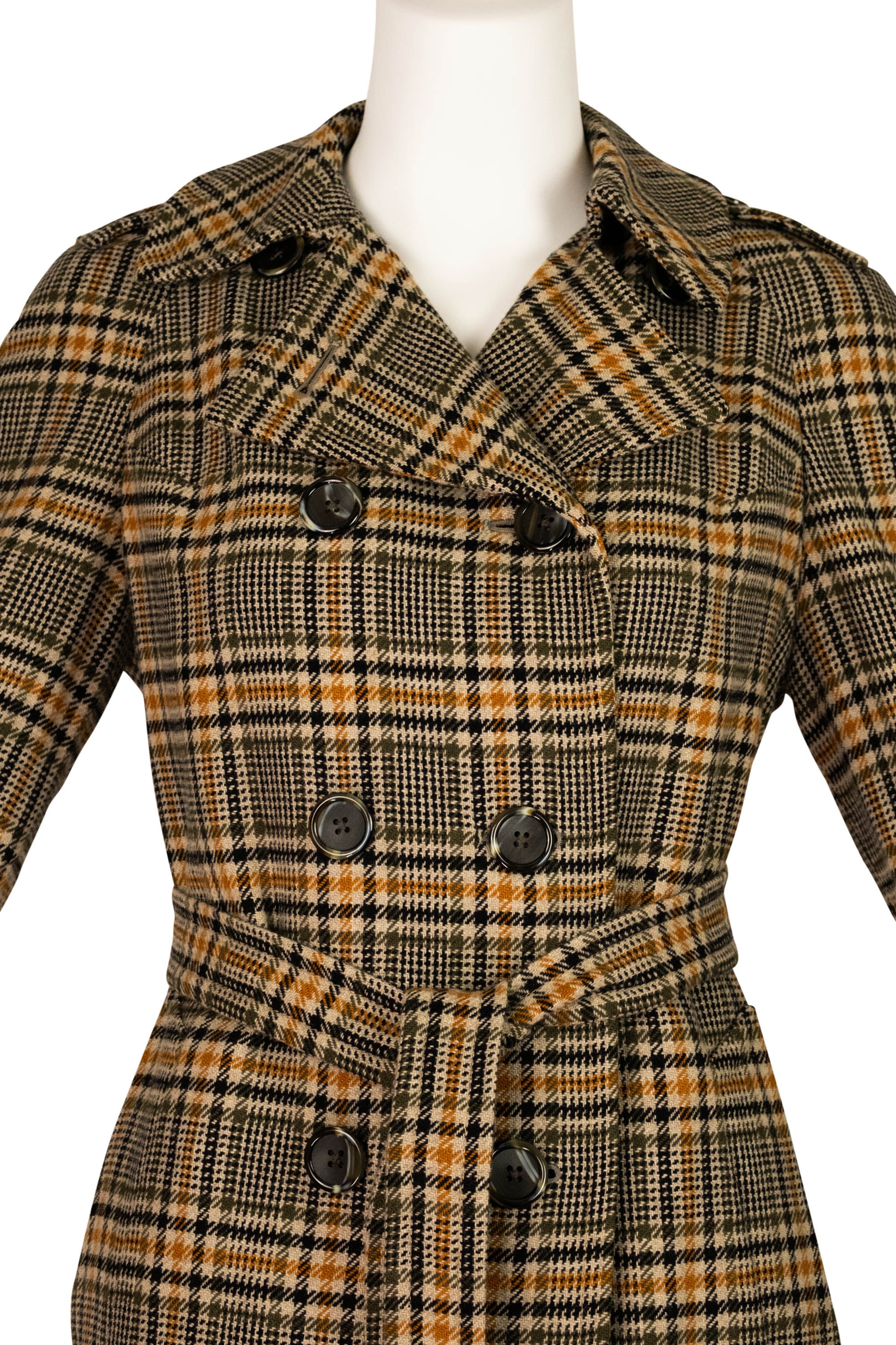 Burberry Orange and Grey Plaid Wool Trench Coat Size 6 - Foxy