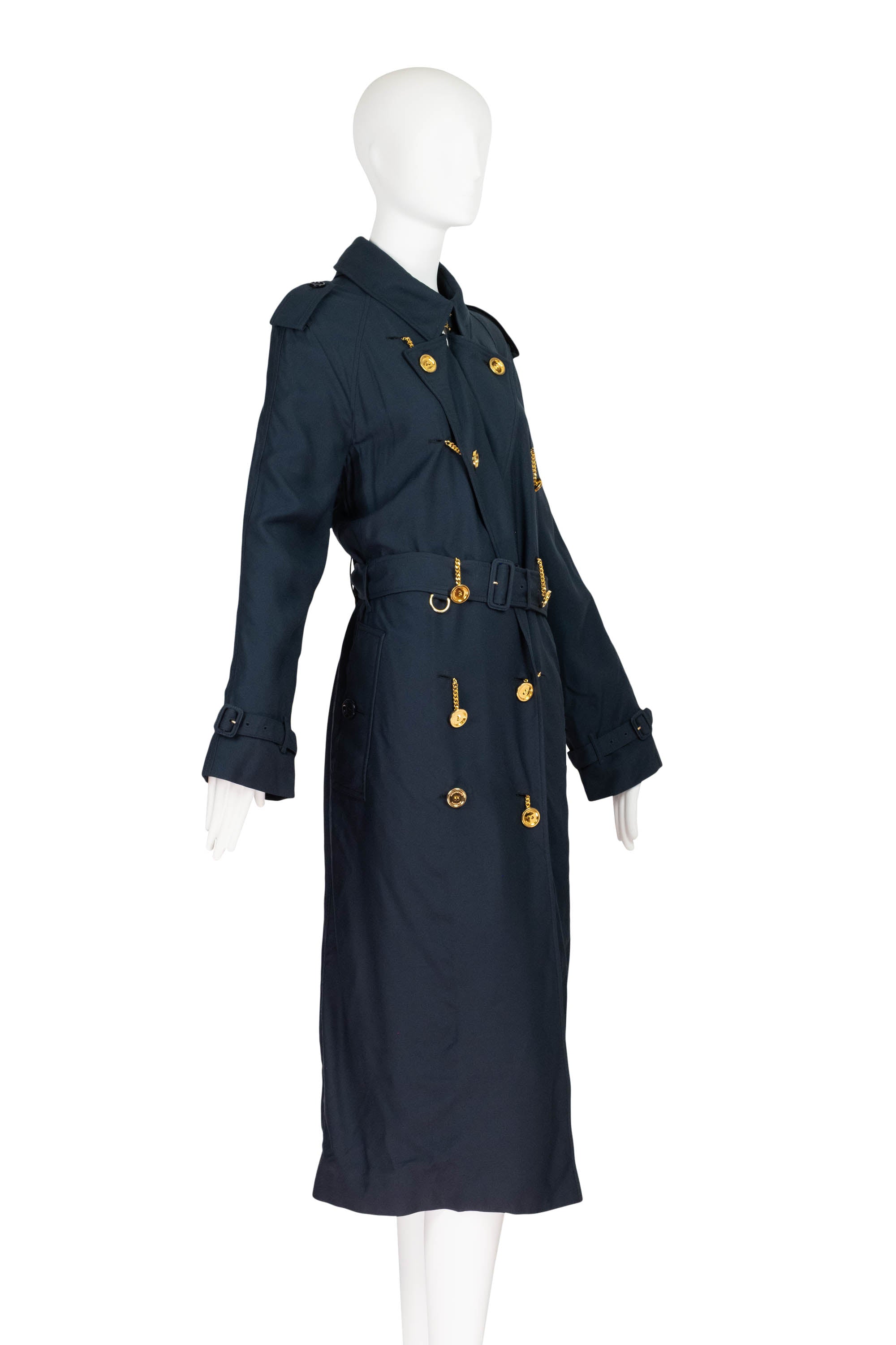 Burberry London Navy Gabradine Gold Cufflink Buttons Coat Size 42