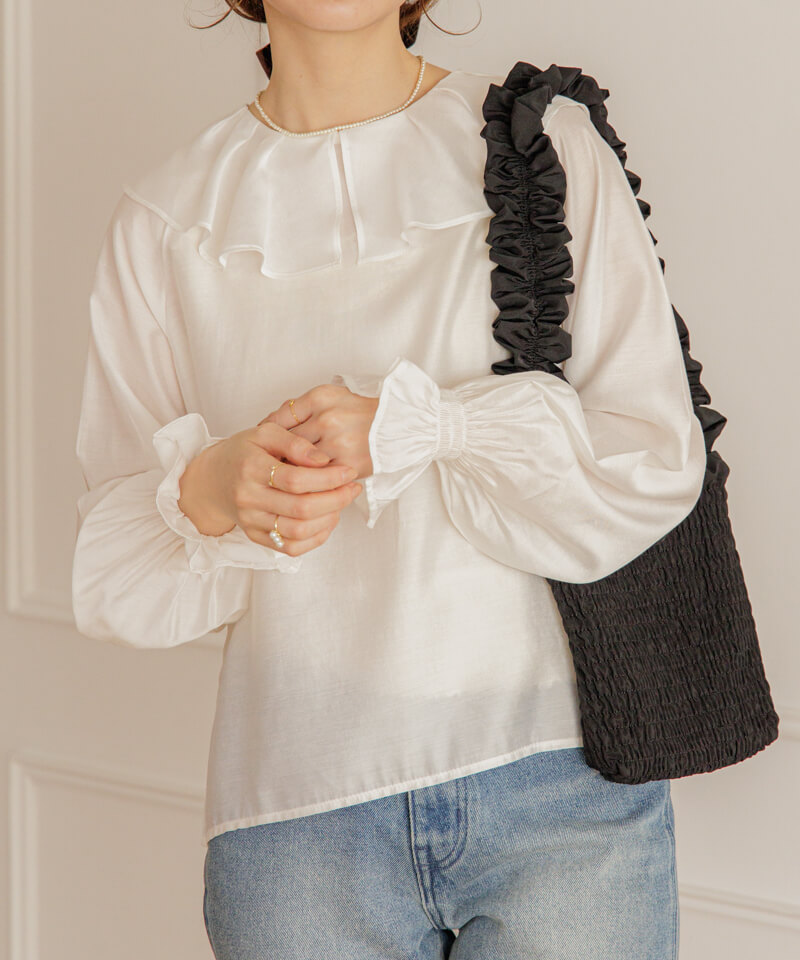 50%OFF】ruffled collar blouse～ﾗｯﾌﾙﾄﾞｶﾗｰﾌﾞﾗｳｽ | flower／フラワー
