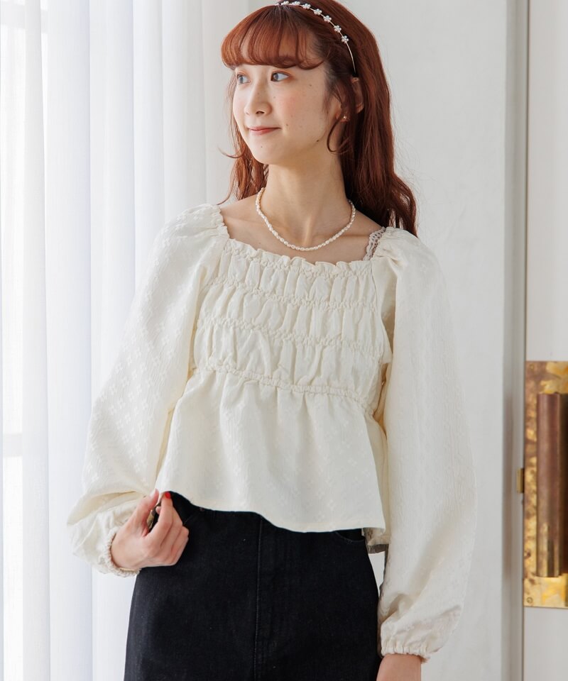 30%OFF】fleur shirring blouse～ﾌﾙｰﾙｼｬｰﾘﾝｸﾞﾌﾞﾗｳｽ | flower／フラワー