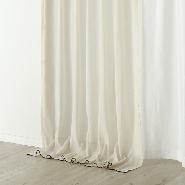 パイピングヘム レースカーテン H2000×W1000 アイボリー×ブラック