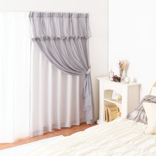 チュールバルーン ダブルカーテン H1780×W1000 ライトグレー（レース