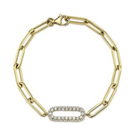 14KYG Diamond Station Paperclip Link Bracelet