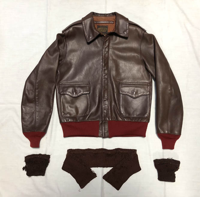 リアルマッコイズ A-2 袖・裾リブ交換・オイルメンテナンス・ロウ分