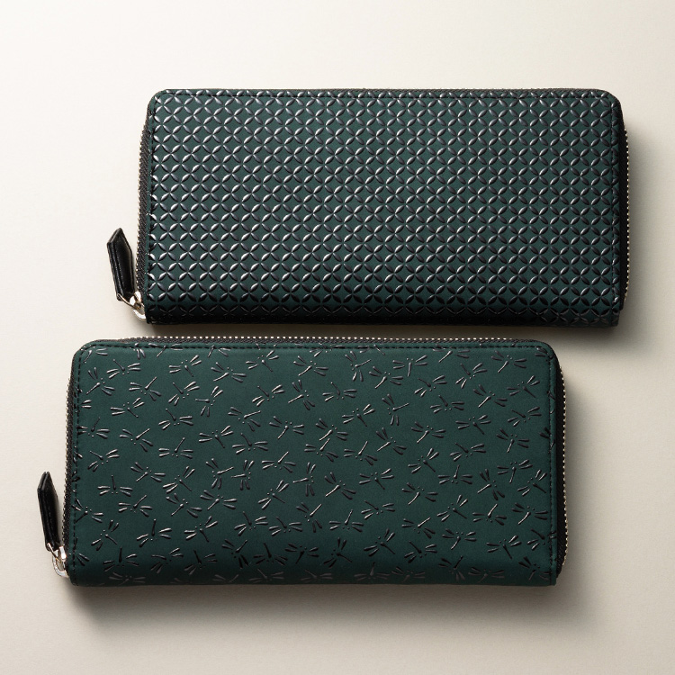 JIZAING×INDEN】甲州印伝 ラウンドファスナー長財布／藤巻別注グリーン