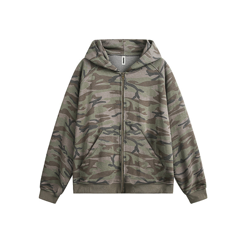 迷彩柄フード付きジップパーカー ミリタリージャケット メンズ