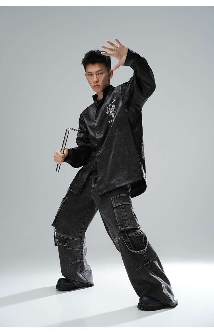 チャイナ服 龍刺繍入り中華風デザインシャツ シャツ|チャイナ服専門