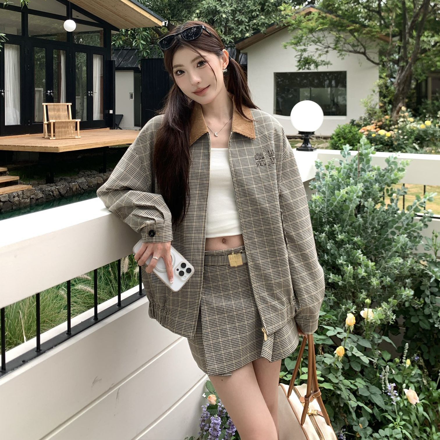 Y2Kファッション レトロチェック柄配色襟ジャケット アウター|Y2K