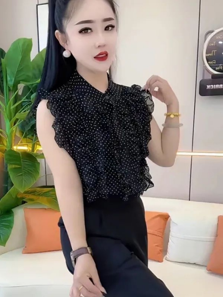 フリルブラウス フリル襟付き七分袖シャーリングブラウス 胸元 フリル