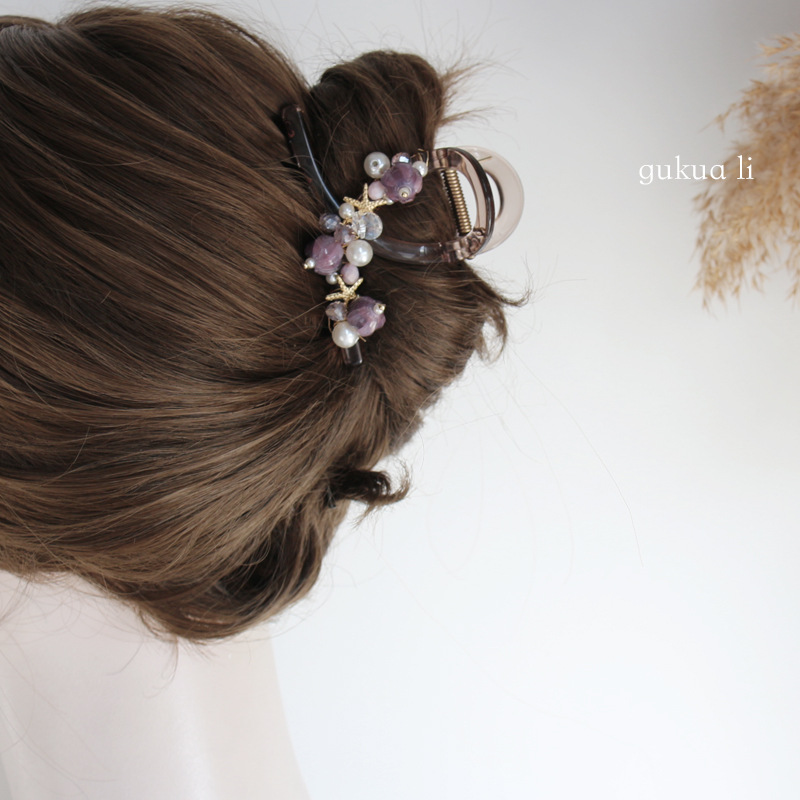 紫水晶パールヘアアクセサリー 上品ヘアクリップ カチューシャ|ヘア