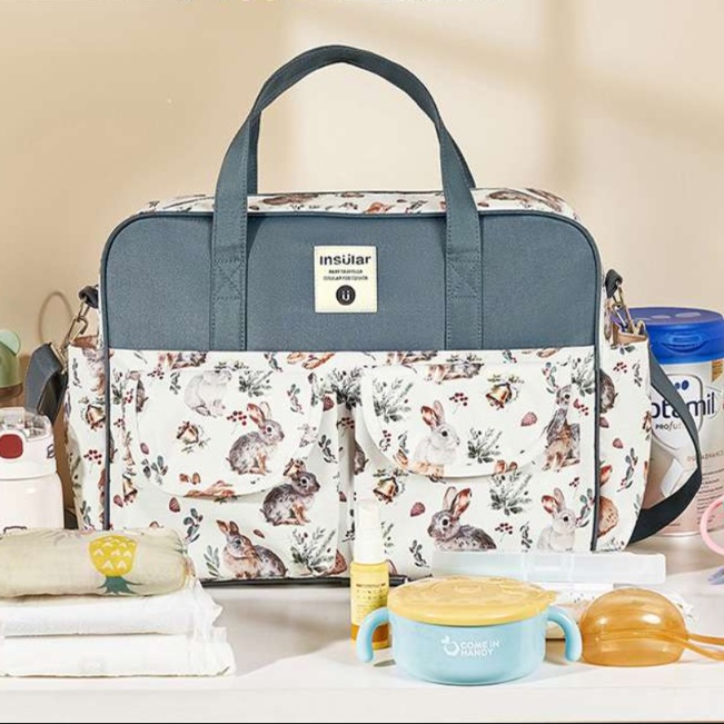 マザーズバッグ ウサギ柄マルチポケット大容量ママバッグ トート