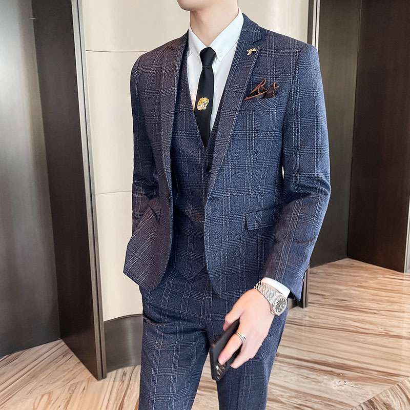 上下セットアップ】 チェック柄三点セットスーツ セットアップ|メンズ