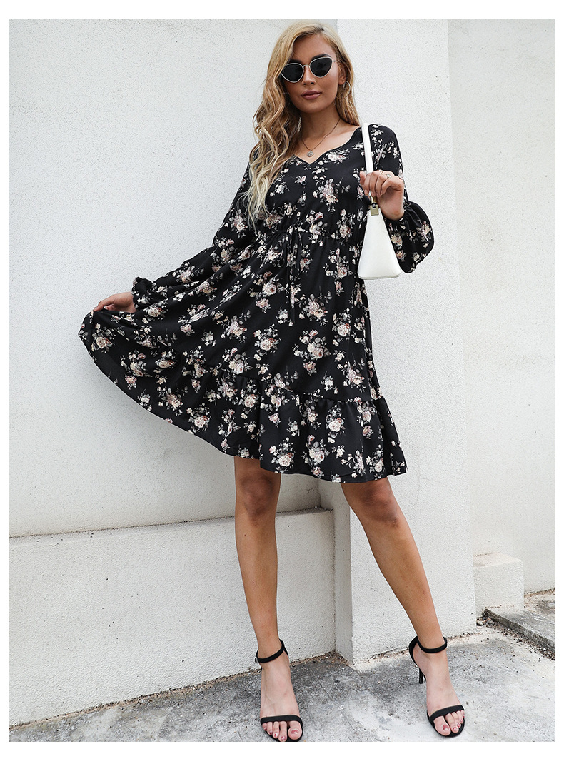 黒ドレス 花柄ティアードワンピース ミニ丈|黒ドレス専門通販 Noir Kloris