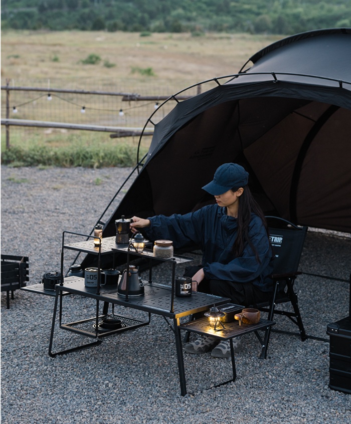 アウトドアテーブル 多機能拡張式ソロキャンプテーブル 折りたたみ