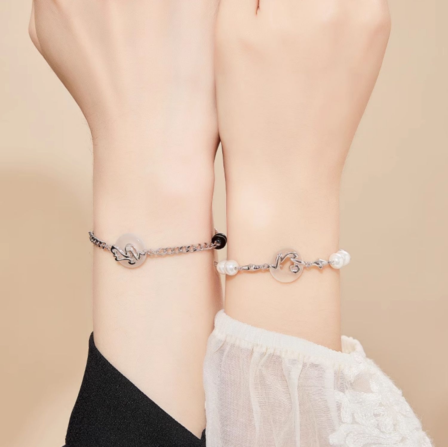 ペアブレスレット ハートモチーフシルバーチェーン シルバー|ペア