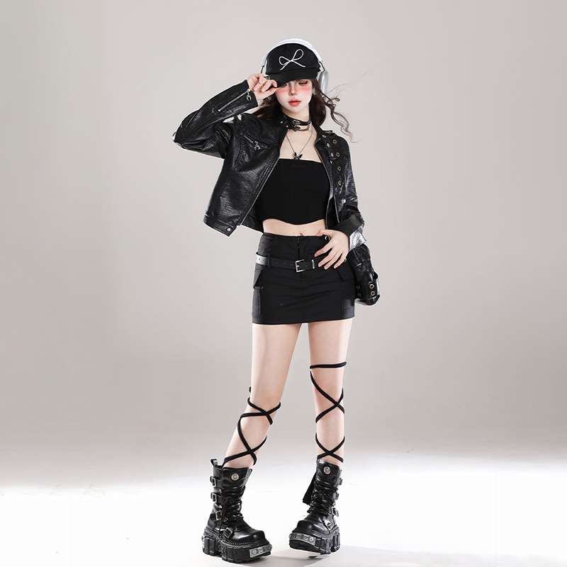 パンクファッション スタッズ付きライダースジャケット アウター