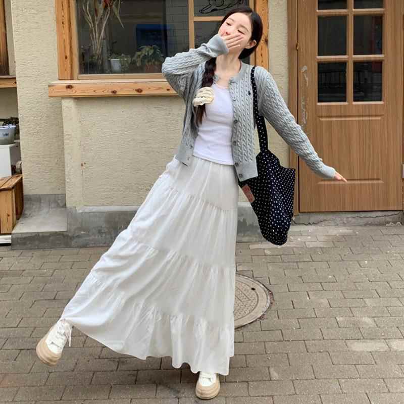 白スカート ティアードロング丈フレアスカート ティアード|白スカート