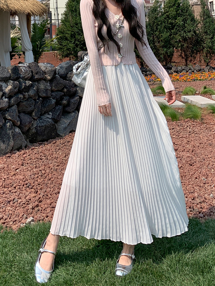 白スカート優美なロングプリーツスカート プリーツ|白スカート専門通販