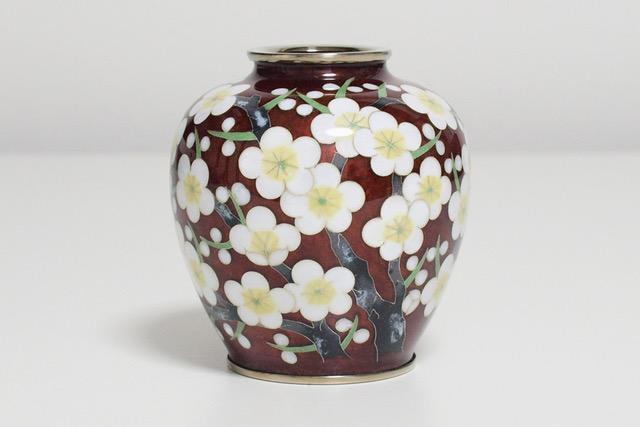 七宝焼 桃釉 花文 花瓶 箱付 V 9150 七宝焼桃釉花文花瓶箱付V9150