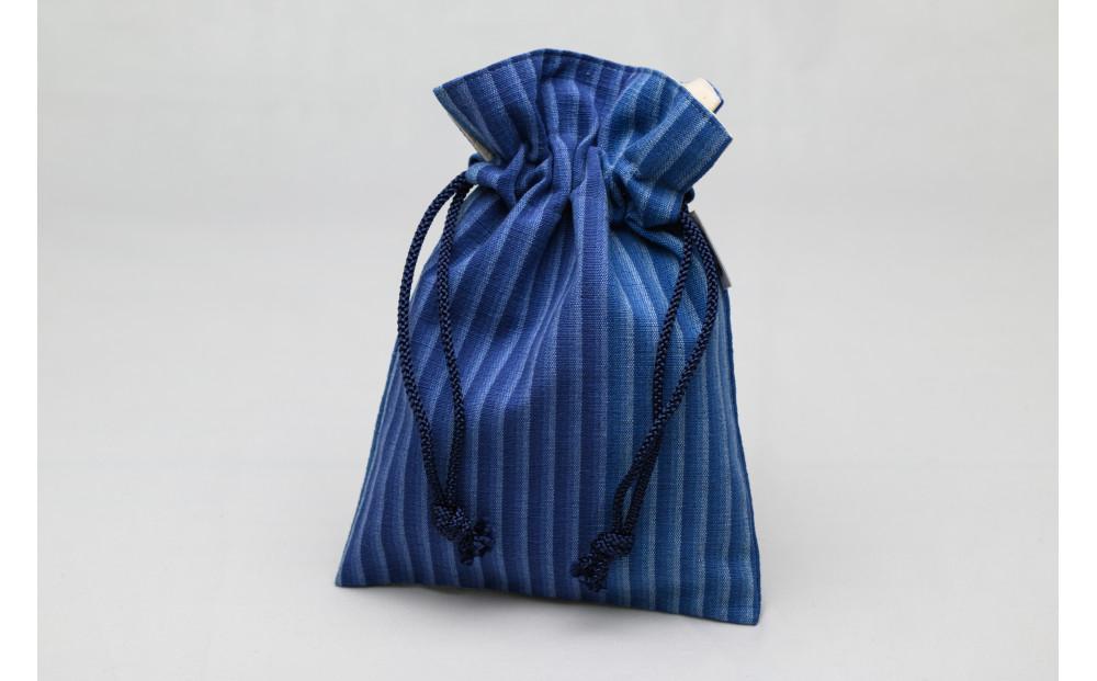 真岡木綿「巾着袋 小」（青系）| 栃木県 伝統工芸品 織物 袋 手作り