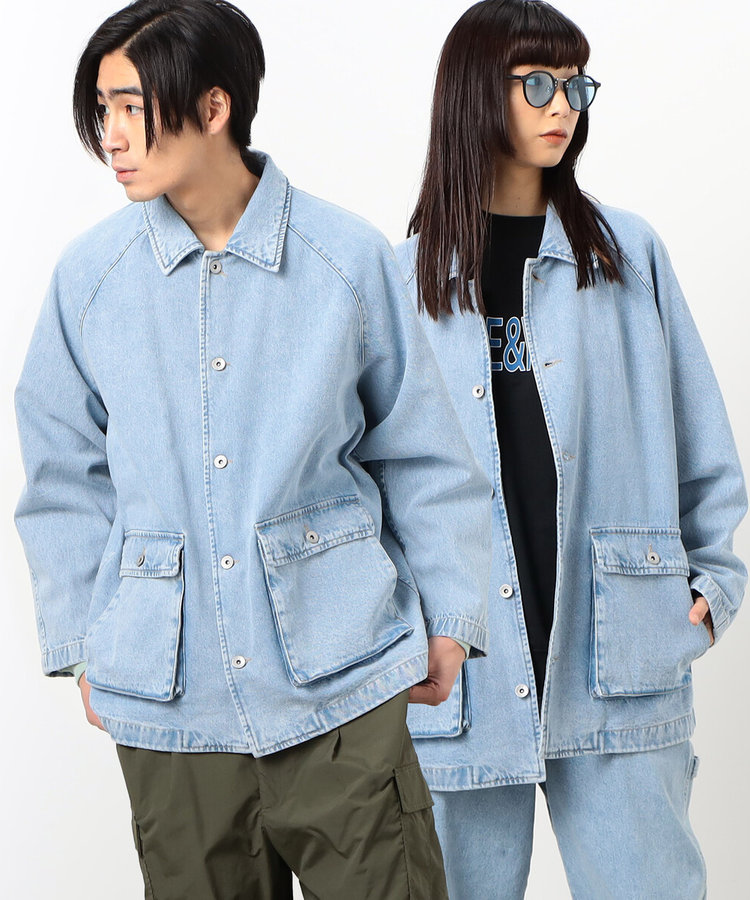 ケミカルウォッシュ デニム カバーオール（55-01BC04-203）｜パープル