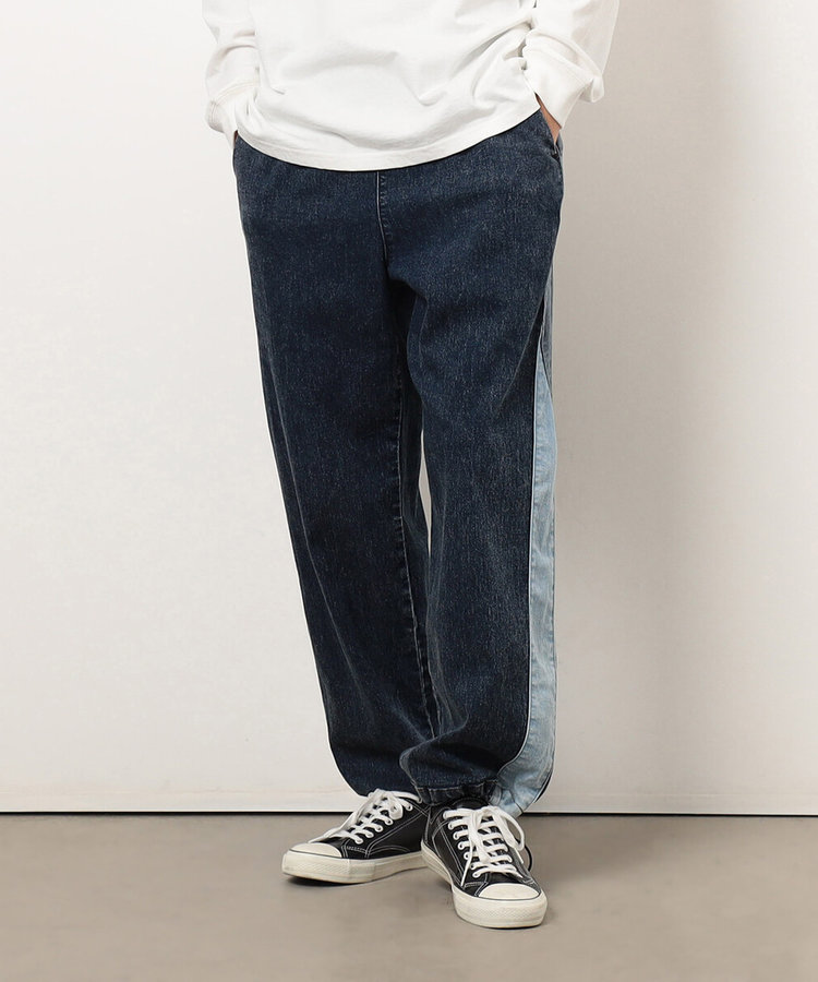 ストレッチデニム配色切り替えパンツ（55-01PK05-205）｜パープル